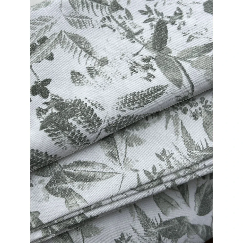 Tommy Hilfiger Botanical Cotton Blend Shower Curtain Green Flowers Leaves White